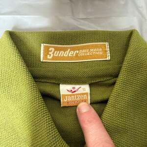 Vintage 60s Jantzen Classics Avocado Green Pointelle Knit Button Up Polo Tee